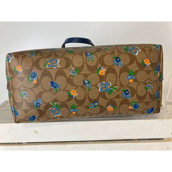 COACH F57888 LARGE BROWN, BLUE SAFFIANO FLORAL SHOULDER BAG - Picture 5 of 15